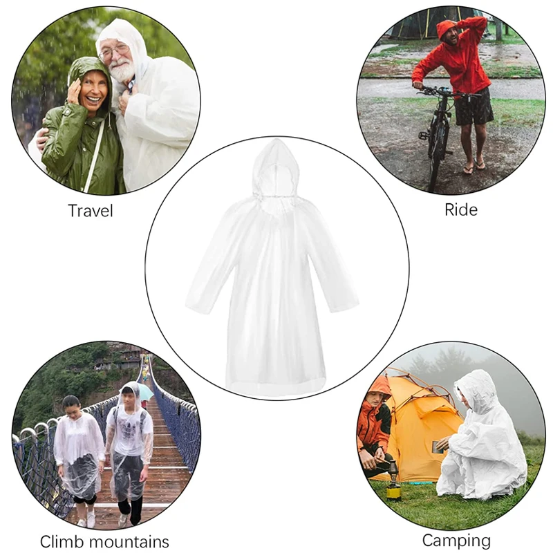 Emergency Poncho Rain - 6 pièces, imperméable jetable, idéal pour